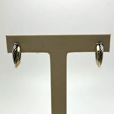 David Yurman Sterling Silver 18k Yellow Gold Crossover Hoop Earrings • $360