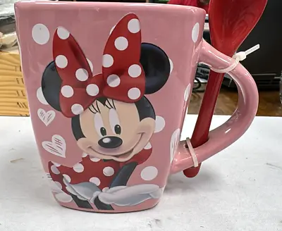 Disney Jerry Leigh Minnie Mouse Coffee Mug Spoon Holes Pink Red Heart Square(B53 • $13.50