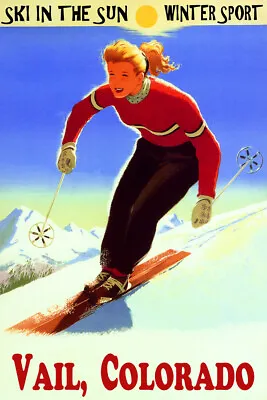 $21.06 • Buy Ski In The Sun Vail Colorado Woman Downhill Skiing Vintage Poster Repro FREE S/H