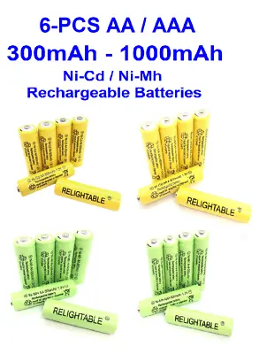 6-PCS 1.2v AA / AAA Rechargeable Batteries 1.2 Volt NiCd Solar Ni-Cd LED Light • $8.99