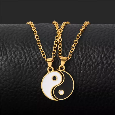 1 Pair Ying Yang Best Friends Bff Lovers Gold Plated Necklace Pendant Chain Gift • £5.99