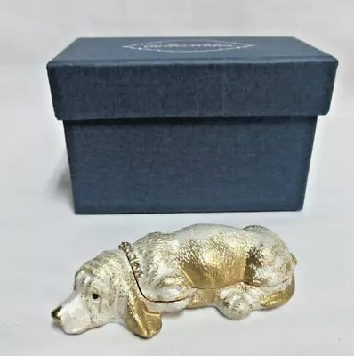 DZ Basset Hound Dog Pewter Enamel Hinged Jewelry Trinket Box Jeweled Rhinestones • $32