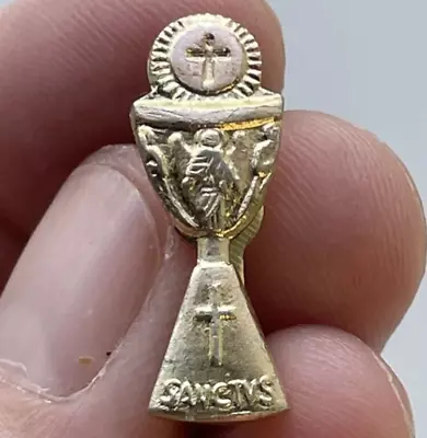 Chalice Cross God Catholic Sanctvs Sacred Holy Christ Gold Tone Vtg Lapel Pin • $14.62