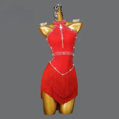 Red Professional Latin Dance Tassel Skirt Sexy Adult Dance Competition Dress • $113.47