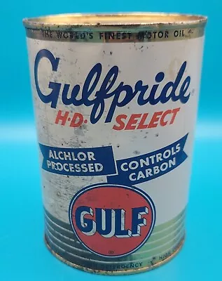 Vintage 1 Qt GULF PRIDE HD Full Motor Oil Can Gas Service Station Advertising  • $20