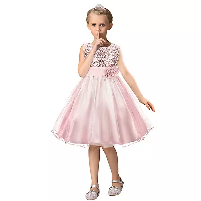 Girls Bridesmaid Dress Up Flower Kids Party Rose Bow Wedding Dresses Princess GF • £10.99