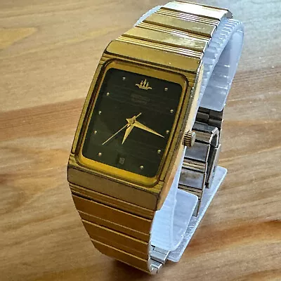 Vintage Seiko Quartz Watch 5P32-511A Men Gold Tone Black Rectangle New Battery • $39.99