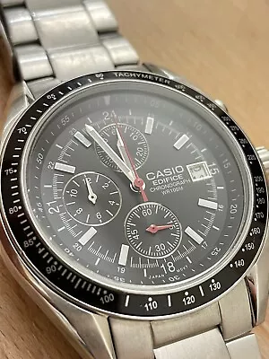 Casio Edifice EF-503D-1AV Men's Chronograph Black Dial Watch With Spare Links • $300