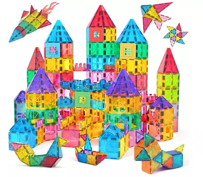 3D Set Magna Tiles Clear Colors Magnetic Building Toy Magnet Blocks Kids 60 Pcs • $26.87