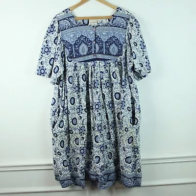 Vermont Country Store MuuMuu Patio Dress 2X Blue Floral Cotton Boho • $45