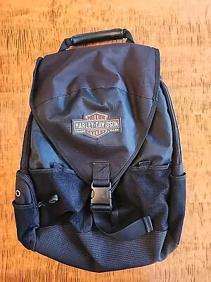 Harley Davidson Black Nylon Backpack Helmet Cushioned Laptop Bag Buckle & Zip Up • $19