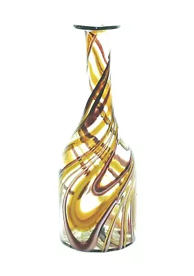 Mexican Glass Flower Vase Bottle Shape Amber/Amethyst Color Swirl-15H • $36.95