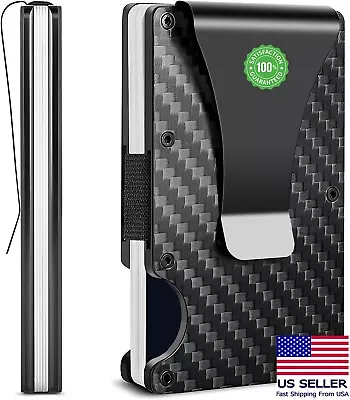 Men RFID Blocking Money Clip Slim Carbon Fiber Credit Card Holder Metal Wallet • $8.99