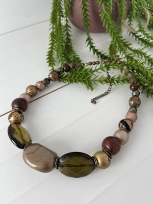 £8.99 • Buy Chunky Beaded STATEMENT Necklace Brown Bronze Acrylic Beads Costume Jewellery