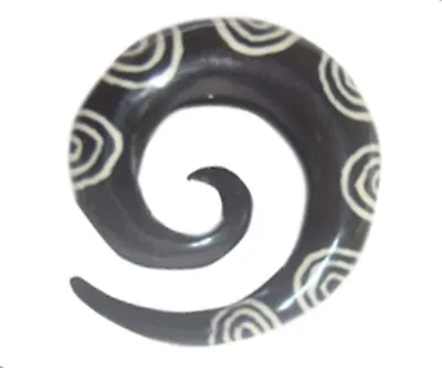 Spiral Tribal Ear Gauge Organic Pair Buffalo Carved Horn/Bone Inlay Stretcher • $22