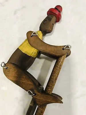 Vintage Climbing Wood Monkey Mechanical Articulated Stick Toy Primitive Folk Art • $55