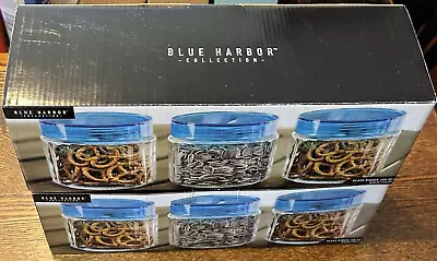 Blue Harbor Glass Ribbed Jar Set Lot (6 Total 27oz Jars With Blue Lids) • $49.99