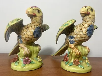 Majolica Parrot Figurines Hand Painted Excellent Condition. Set • $150