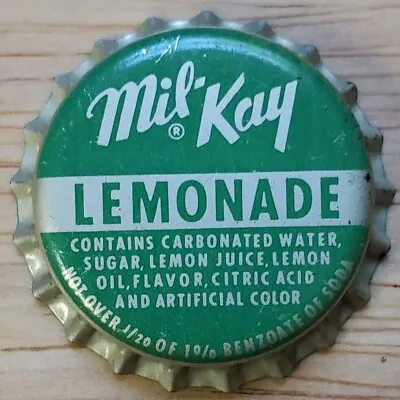 Vintage Mil-Kay LEMONADE Cork Lined Bottle Cap;Unused; 1950s;NOS; (Leroy N.Y.) • $7.50