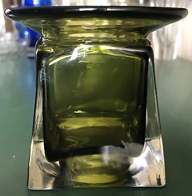 1950s Mid-Century Studio Blown Olive Green Flared Rim Vase Ground Underside • $14