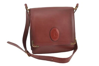 $93.50 • Buy Authentic Cartier Must De Cartier Leather Shoulder Cross Body Bag Bordeaux 4543G