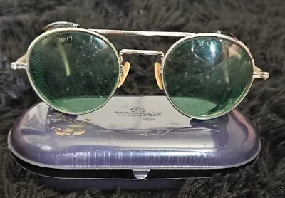 Antique Willson Green Sunglasses Goggles Vtg Steampunk Old Shield Safety Glasses • $175