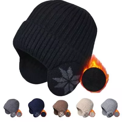 Winter Warm Mens Knitted Beanie Hat With Earflaps Outdoor Ski Skull Cap • $14.29