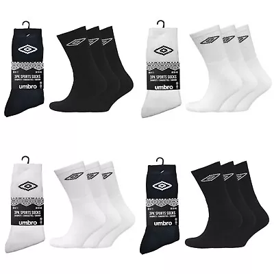 Men’s Umbro Sports Socks 6 Pairs Black White Crew Socks Gym Casual UK Size 6-11 • £9.95