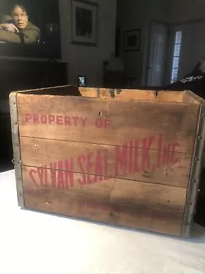 Vintage Wood Metal Milk Bottle Crate Box Sylvan Seal Milk Inc. 14.5”x10.5”x12.5” • $69