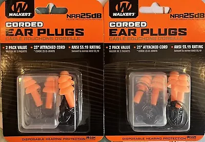 Walkers Game Ear 23  Corded Ear Plugs 2-Pack X 2 (4-Pack) W/ Carry Case • $8.07