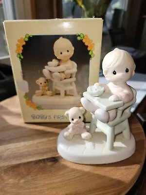 Precious Moments  Baby's First Meal  1990 Porcelain Bisque Figurine #524077 MIB • $15