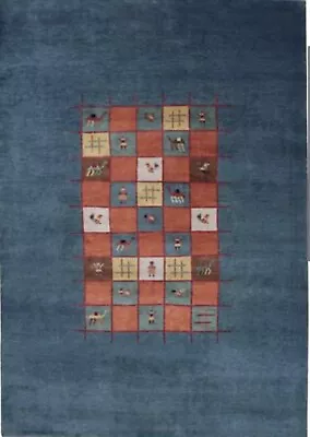 $1489 • Buy Stunning Tribal Oriental Rug New Gabbeh Blue Hand /knotted Motifs New 6 X 9
