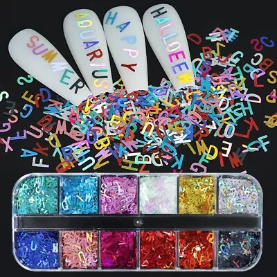 Nail Art Laser Letter Nail Art Glitter Sequins Flakes Nails Stickers Decor DIY • $5.81