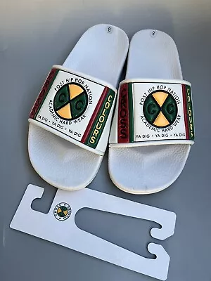 Cross Colours Mens Circle Logo White Open Toe Slip On Slide Sandals Size 8 • $20