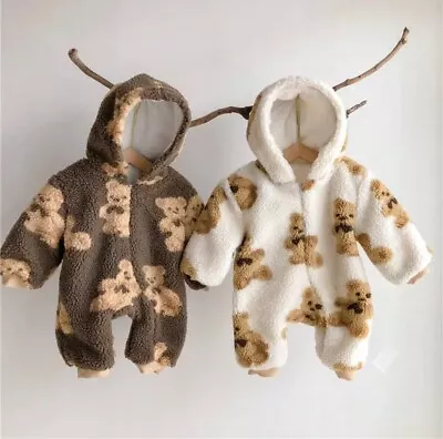 Soft Fluffy Pram Suit All In One Winter Outfit Baby Boy Girl Unisex Teddy Bear • £22.99