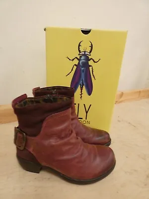 £4.99 • Buy Fly London Red Burgundy Leather Ankle Boots Size 4 EU 37 (Hol)
