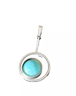 Modernist Scandinavian 830 Silver Amazonite Pendant For Necklace Signed HM • $69.99