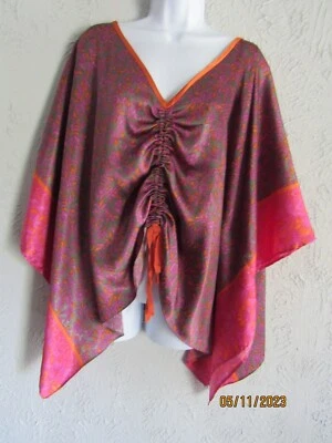 $16 • Buy V By Eva S Oversize Butterfly Top Satin Poly W/artistic Print Gathered Bust Cool