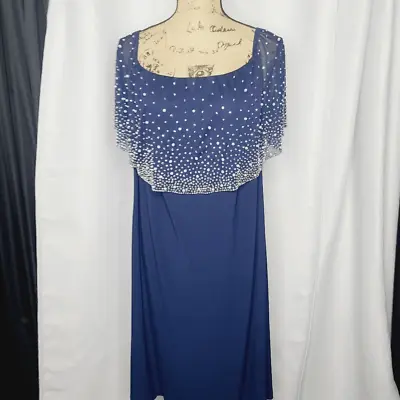 Vintage 90s Y2k Navy Blue Off Shoulder Bedazzled Glam Slinky Dress • £38.61