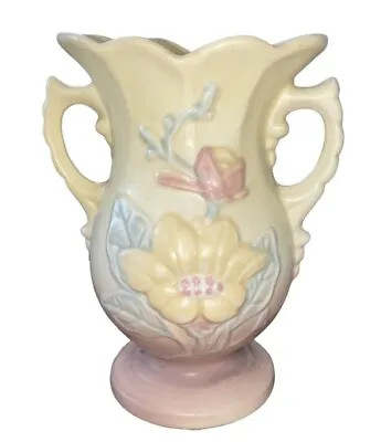 Vtg Hull Art Pottery Magnolia Matte Double Handle Vase/Urn Yellow 11-6-1/4   USA • £26.51