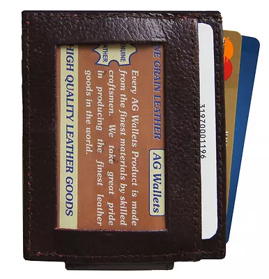 AG Wallets Mens Leather Money Clip Front Pocket ID Credit Card Wallet Burgundy • $15.49