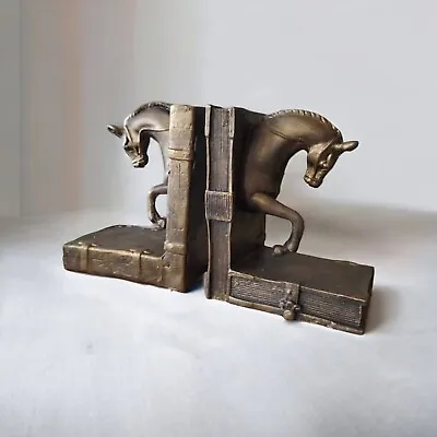 5 Inc 14 Cm Antique Bronze Horse Bookends Vintage Statue Sculpture Library Decor • £91.97