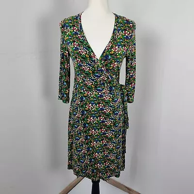 Review Wrap Dress Green Floral Print Jersey Size 10 • $39.99