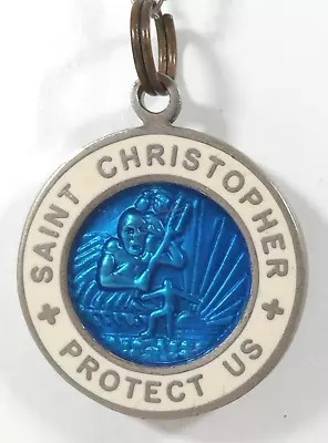 Vintage White Enamel Blue St Christopher Surfer Medal Pendant • $60.14