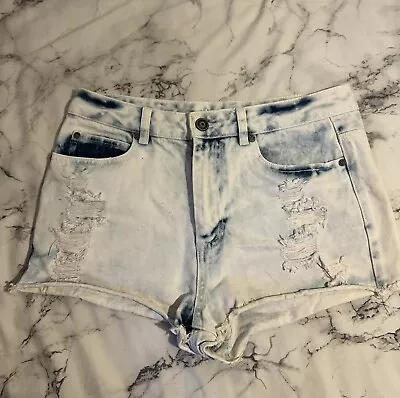 Size 12 Acid Wash DENIM Shorts High Waisted Ladies Womens Fashion Summer Short • £1.50