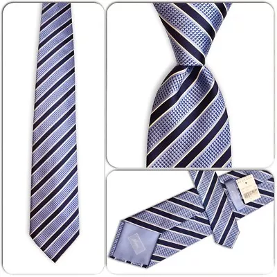 BRIONI Mens 100% Silk THICK Necktie ITALY Luxury STRIPES Blue/White/Navy NWT • $89.95