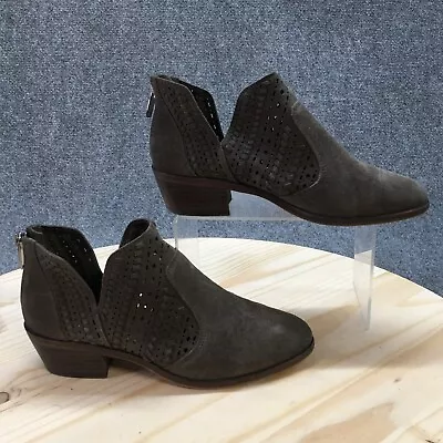 Vince Camuto Boots Womens 6.5 W Prasata Cutout Ankle Booties Gray Leather Zip • $34.99