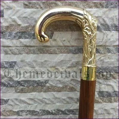 Men's Antique Style Brass Handle Walking Stick Wooden Designer Vintage Cane Gift • $31.12