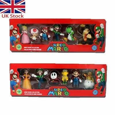 6PCS Super Mario Bros Action Figure Toy Dolls Luigi Yoshi Mushroom Kid Xmas Gift • £7.52