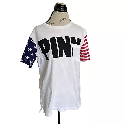 Victoria Secret PINK Women's Size XS T-Shirt American Flag Print Fourth Of July • $15.20